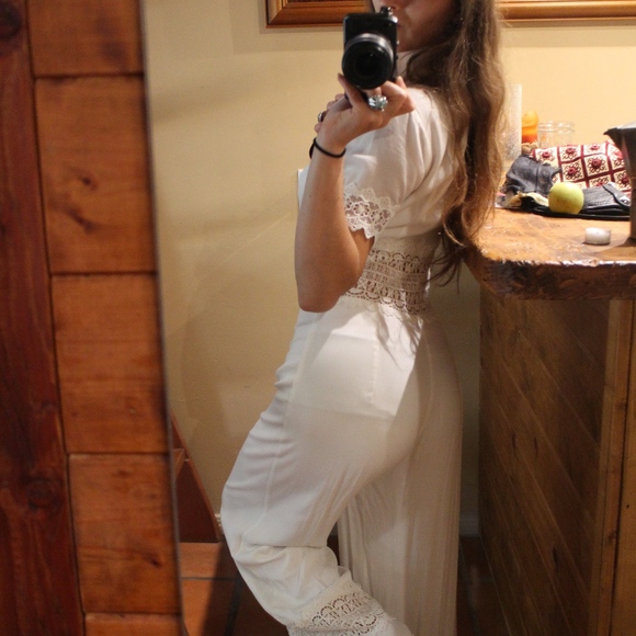 FLASH🌈SALE Lace Crochet White Boho Jumpsuit - Picture 3 of 8